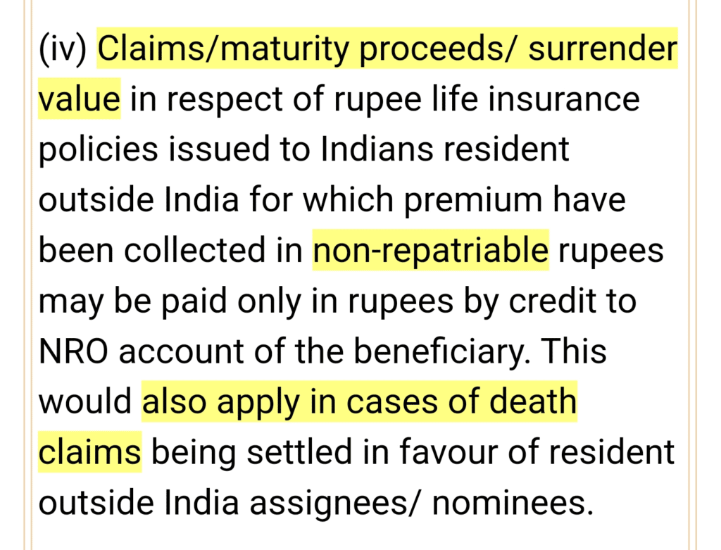 Non-Repatriable Amounts from Insurance Maturity or Claims